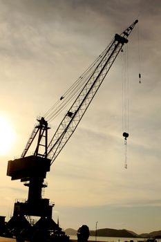 cranes in a harbor