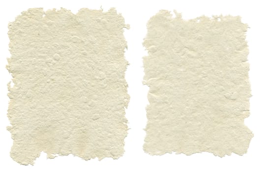 Two sheets of handmade paper, isolated on white background