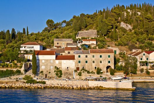 Island of Osljak old mediterranean houses, Zadar channel, Dalmatia, Croatia