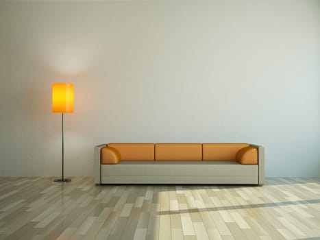 The sofa and the lamp near a wall