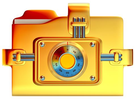 folder with golden combination lock stores confidential information