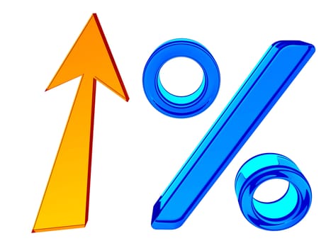 Glass percent sign on a white background