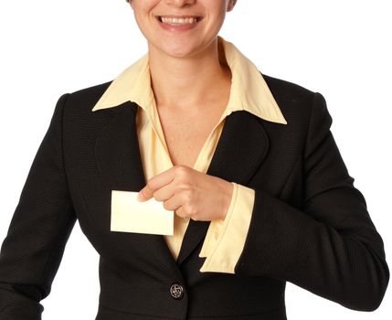 woman showing her badge at the entrance of meeting room