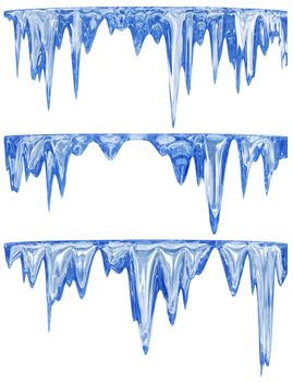winter set of three blue shade melting icicles