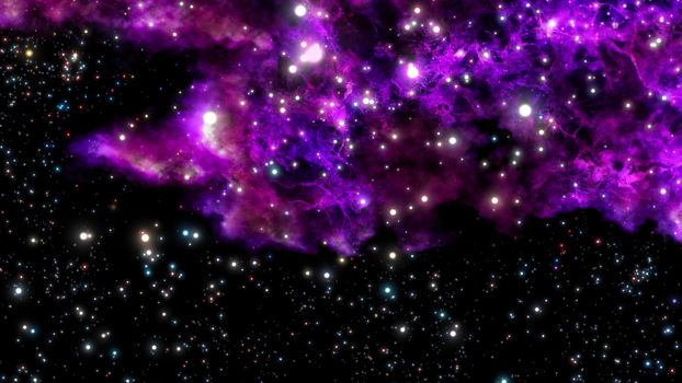 Northern Lights and the stars shine through the clouds and look like a birth of a new nebula after the supernova explosion or Big Bang
