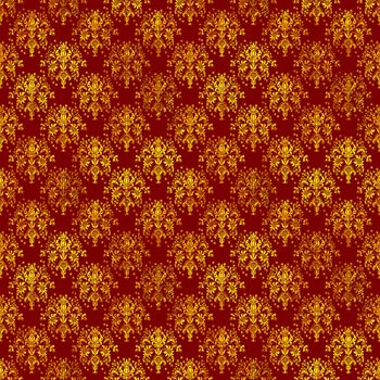 Seamless damask pattern in gold on deep rich red.