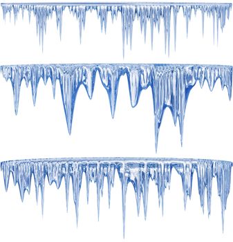 Set of 3 blue thawing icicles for christmas design