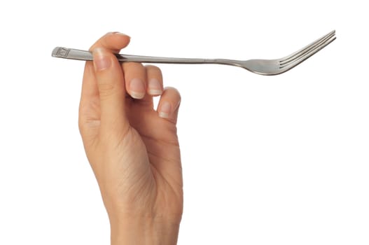 woman holding fork in the hand to tableware the dinner
