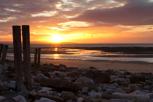 The beach in Conwy Wales at sunset