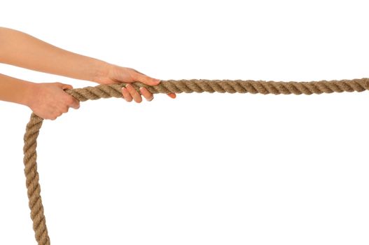 The strong-willed woman plays of pulling of a rope and wins