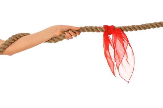 The strong-willed woman plays of pulling of a rope and wins