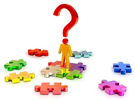 person and color puzzles as a symbol of searching a right solution