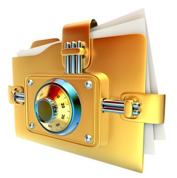 folder with golden combination lock stores important documents