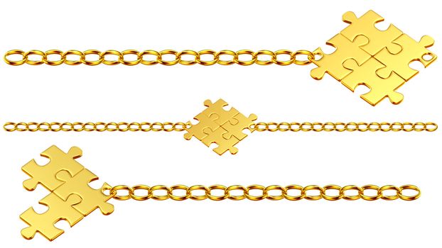 Set of shiny gold chains with the collected puzzles