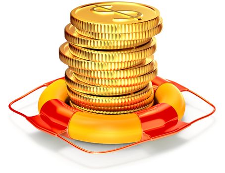 Lifebuoy with a dollar coins set as a symbol of capital preservation