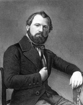 Wilhelm Schaffrath (1814-1893) on engraving from 1859. German lawyer and politician. Engraved by Nordheim and published in Meyers Konversations-Lexikon, Germany,1859.
