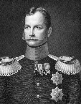 William I, German Emperor (1797-1888) on engraving from 1859. King of Prussia during 1861–1888 and the first German Emperor 1871–1888. Engraved by A.Weger and published in Meyers Konversations-Lexikon, Germany,1859.