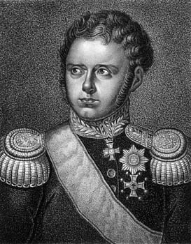 William I of Wurttemberg (1781-1864) on engraving from 1859. Second King of Wurttemberg during 1816-1864. Engraved by unknown artist and published in Meyers Konversations-Lexikon, Germany,1859.