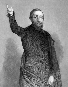 Adolf Fischhof (1816-1893) on engraving from 1859.  Hungarian-Austrian writer and politician. Engraved by unknown artist and published in Meyers Konversations-Lexikon, Germany,1859.