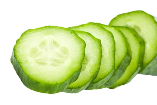 close-up sliced cucumber, isolated on white