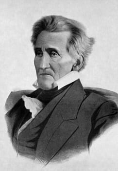 Andrew Jackson (1767-1845) on antique print from 1899. 7th President of the United States during 1829–1837. After Lafosse and published in the 19th century in portraits, Germany, 1899.