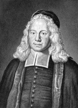 August Herman Franck (1663-1727) on engraving from 1859. German theologian and educator. Engraved by unknown artist and published in Meyers Konversations-Lexikon, Germany,1859.