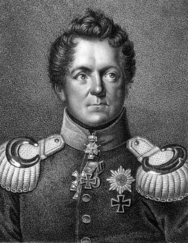 August Neidhardt von Gneisenau (1760-1831) on engraving from 1859. Prussian field marshal. Engraved by Falcke and published in Meyers Konversations-Lexikon, Germany,1859.