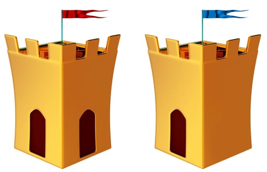 two towers with flags as a symbol of medieval history