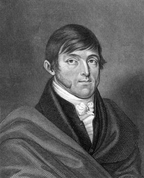 Georg Friedrich Konig (1781-1848) on engraving from 1859. German lawyer. Engraved by Barth and published in Meyers Konversations-Lexikon, Germany,1859.