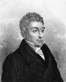 Gilbert du Motier marquis de Lafayette (1757-1834) on engraving from 1859. French aristocrat and military officer. Engraved by unknown artist and published in Meyers Konversations-Lexikon, Germany,1859.