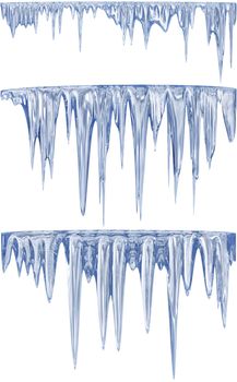 3 blue shade thawing icicles on cold winter