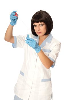 doctor holds a tube with sample of new antidote