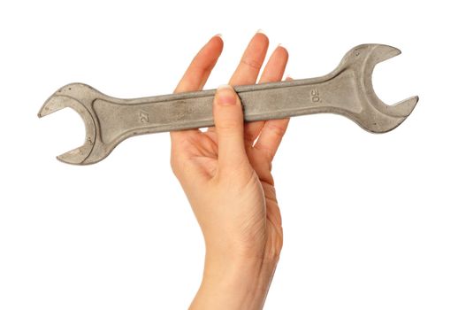 woman holding chrome vanadium spanner in the hand
