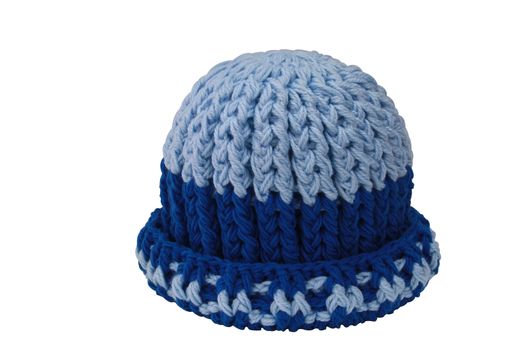 Multi-colored wool hat on a white background.