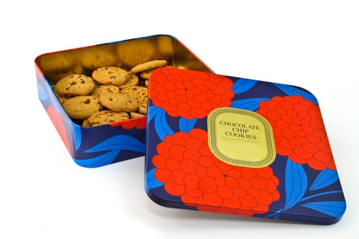 The red flower cookies box with chocolate cookies.
