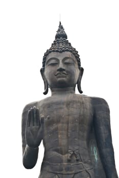 Black Buddha. In standing behind a sky.