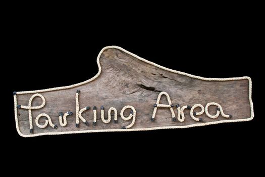 Parking signs are made from a wood-frame rope.
