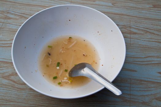 Noodle bowls are empty. Before have fish noodle but noodle delicious it is not.