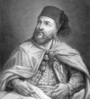 Ibrahim Pasha of Egypt (1789-1848) on engraving from 1859. Son of Muhammad Ali and general of the Egyptian army. Engraved by Schwerdgeburth and published in Meyers Konversations-Lexikon, Germany,1859.