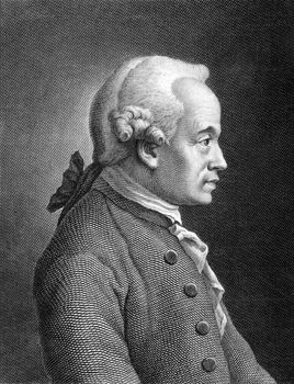 Immanuel Kant (1724-1804) on engraving from 1859. German philosopher. Engraved by unknown artist and published in Meyers Konversations-Lexikon, Germany,1859.