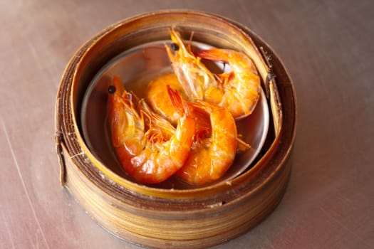 Dim Sum : Shrimp, Steamed in a bamboo tray.