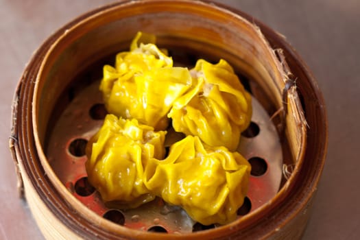 Dim Sum : Dumpling. Steamed in a bamboo tray.