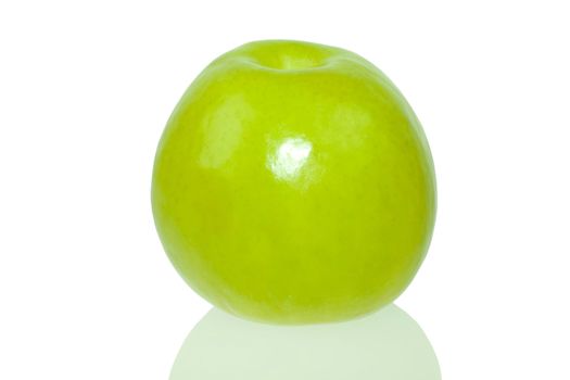 Closeup of green apple isolated on white background
