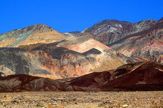 Varied hues of rock on the mountains of Death Valley National Park.