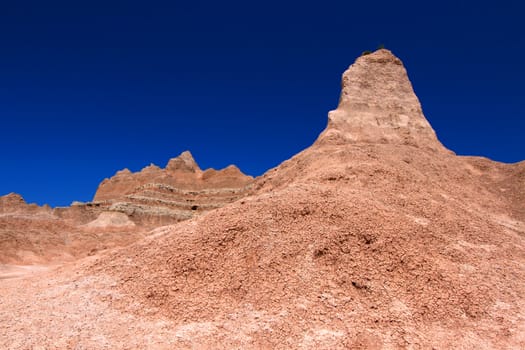 Badlands National Park of South Dakota is a rugged landscape of eroded rock.