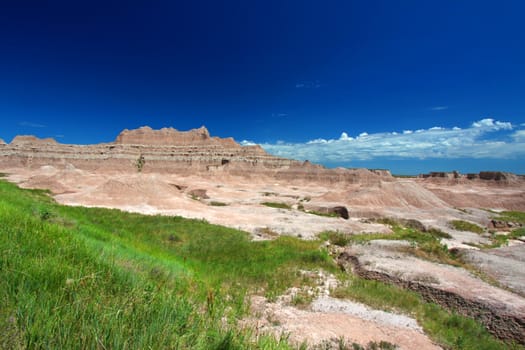 Rugged eroded peaks of Badands National Park in South Dakota.