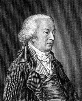 Johannes von Muller (1752-1809) on engraving from 1859. Swiss historian. Engraved by unknown artist and published in Meyers Konversations-Lexikon, Germany,1859.