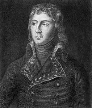 Louis Desaix (1768-1800) on engraving from 1859.  French general and military leader. Engraved by unknown artist and published in Meyers Konversations-Lexikon, Germany,1859.