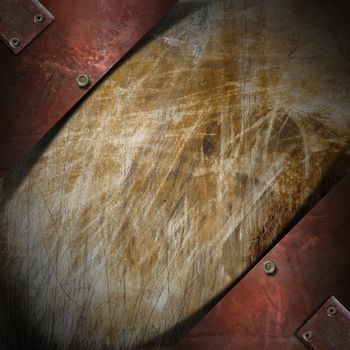 Rusty brown grunge background with screws and bolts

