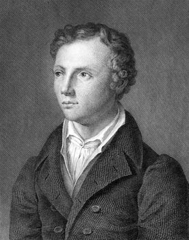 Ludwig Uhland (1787-1862) on engraving from 1859. German poet, philologist and literary historian. Engraved by J.Serz and published in Meyers Konversations-Lexikon, Germany,1859.